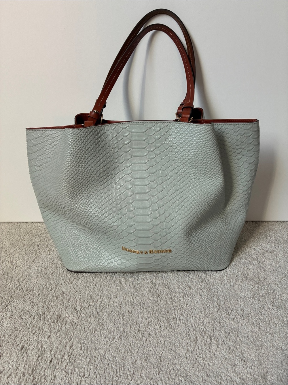 Dooney & Bourke Mint Embossed Tote with Brown Handles